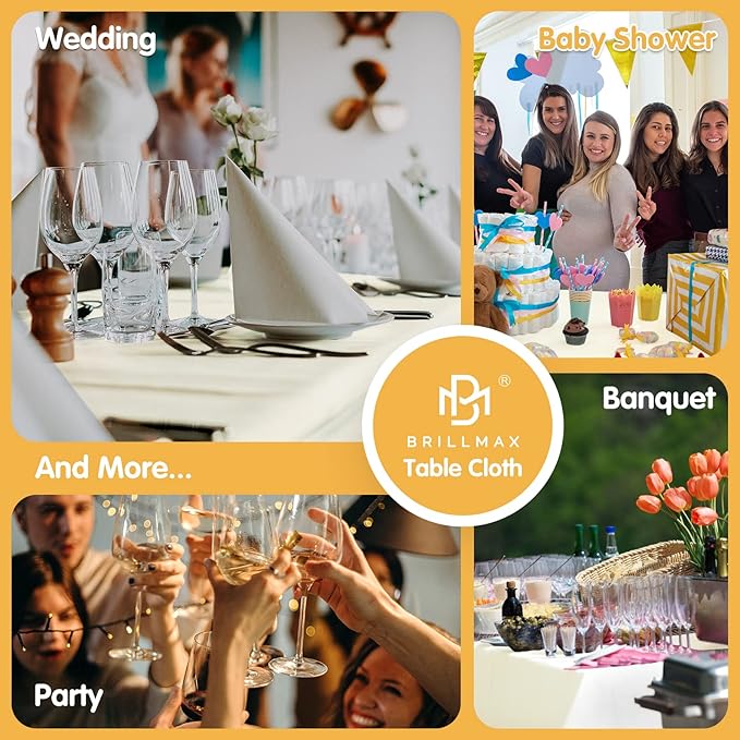 BRILLMAX 6 Pack Ivory Tablecloths for 6 Foot Rectangle Tables 90 x 132 Inch - 6ft Rectangular Bulk Linen Polyester Fabric Washable Cloth Cover for Wedding Reception Banquet Birthday Party