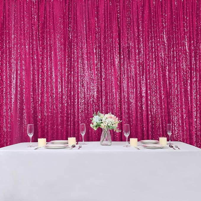 Hahuho Fuchsia Sequin Backdrop Curtain, 2PCS 2FTx8FT Glitter Backdrop Curtain for Parties, Christmas, Wedding, Party Decoration(2 Panels, 2FT x 8FT, Fuchsia