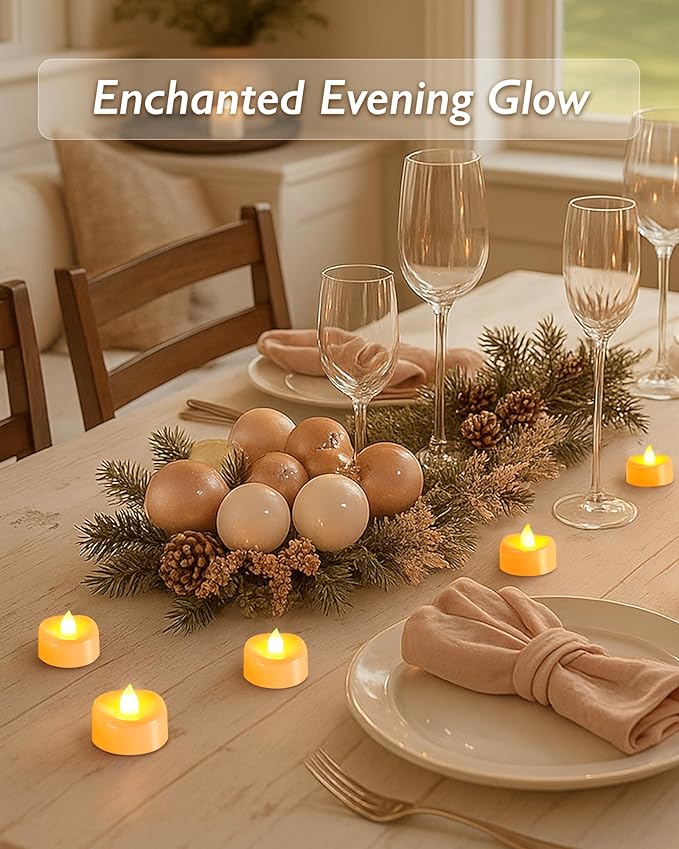 Raycare 50 Pack LED Tea Lights Battery Operated, 200+Hour Flickering Votive Candles, Realistic Fake Flameless TeaLights for Wedding Party Halloween Thanksgiving Christmas Decorations,Ivory Base