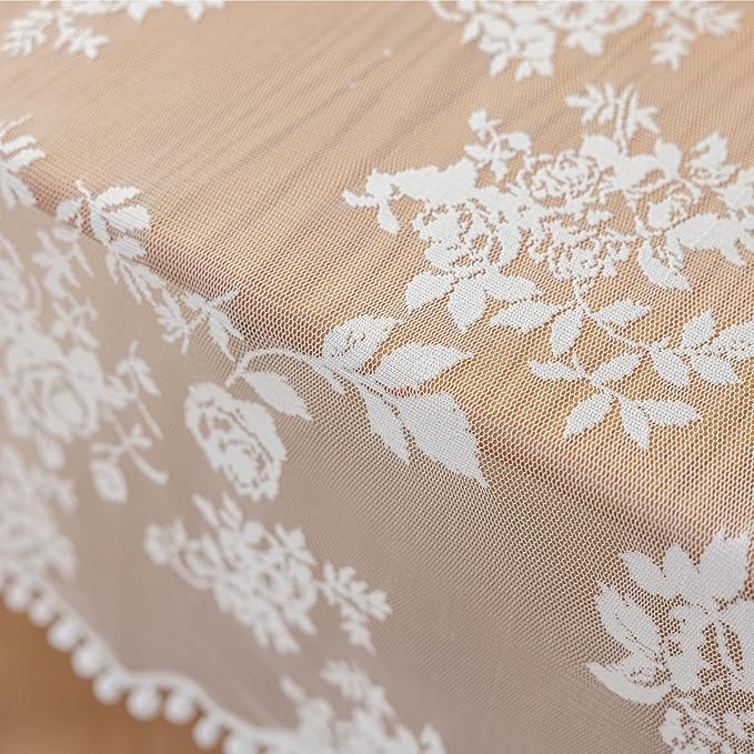 Jayla White Lace Tablecloth for Rectangular Tables, Vintage Style Wedding Table Cloths for Reception, Baby Shower, Birthday Party, Formal Dining, Dinner Parties 60 X 102 Inches