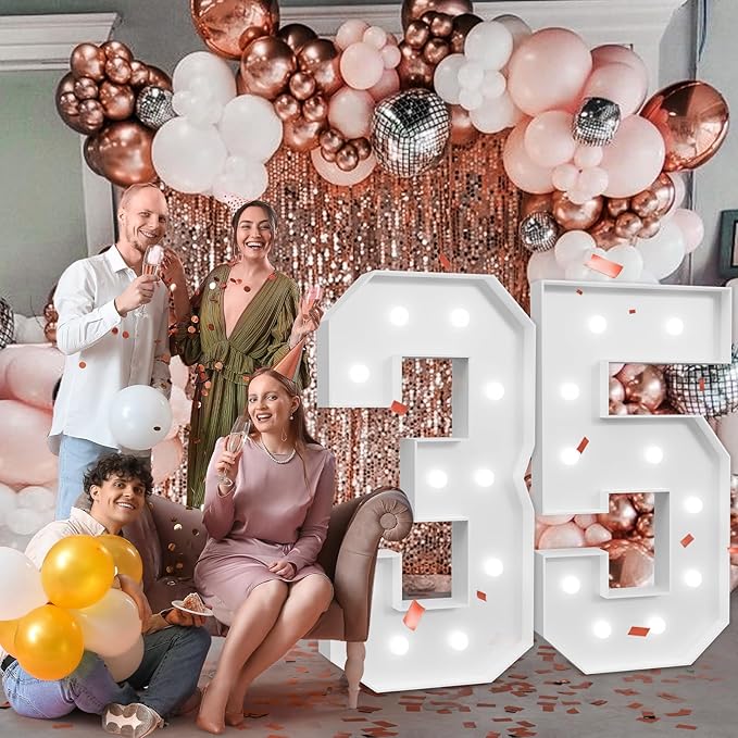 imprsv Marquee Numbers Large 35th-Birthday Decorations: 4ft Light Up Number Party Decor 35 Year Old 53th Birthday Decoration Backdrop 53 Anniversary Cardboard Big Mosaic Balloon Frame Number 35