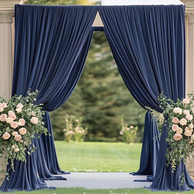 30×12ft Navy Blue Wrinkle Free Backdrop Curtain for Wedding Parties, 6 Panels 5×12ft Long Soft Silky Polyester Backdrop Drapes Photo Back Drop Curtains for Birthday Photography Background Cloth