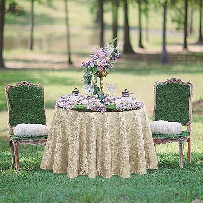 OQSQ Champagne Round Sequin Tablecloth, Glitter Tablecloth for Bridal Shower Decorations, Birthday, Wedding, Dessert, Banquet(50X50 inch Round,Champagne)