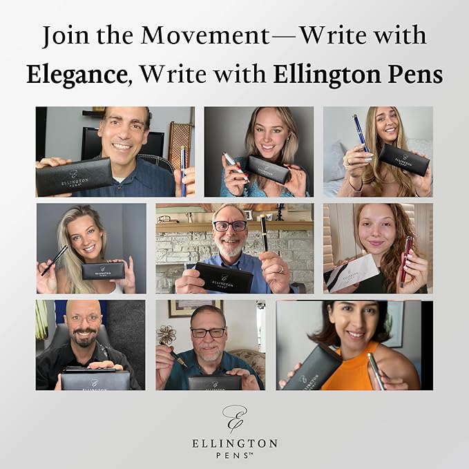 Ellington Pens Luxury Fountain Pen Set - Fountain Pens For Writing - Smooth Fine Nib - Includes Refillable Ink Converter, 3 Ink Cartridges, Gift Box - Calligraphy, Journaling, Sketching (The Stealth)