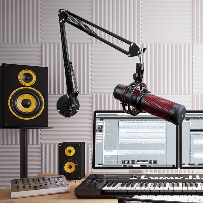 Microphone Wall Mount Boom Arm - Microphone Wall Mount for Mic holder,Horizontal Mounting Wall,Space Saving Desktop Metal Mic Stand Clamp by SUNMON