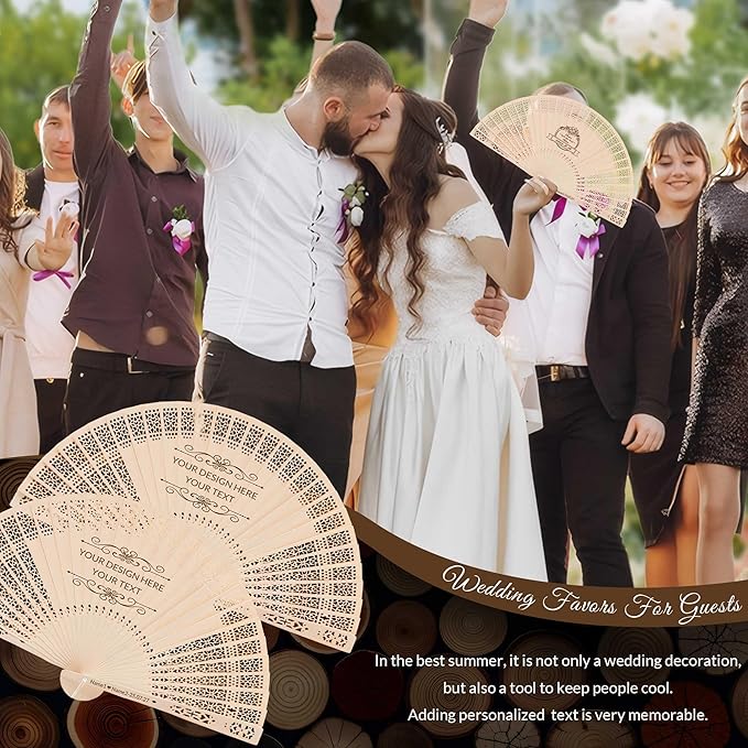 50 PCS Custom Fans Personalized Folding Fans for Line Dancing Wooden Hand Fan Wedding Favors Bulk Fans for Guests Party Event Use (Style04)