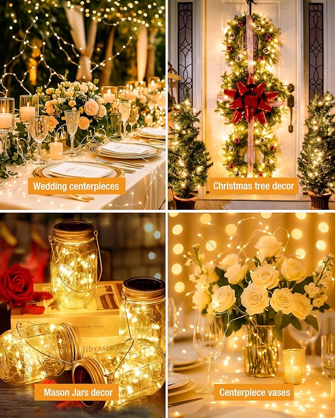 btfarm 6 Pack Fairy Lights Battery Operated, 7FT 20 LED Mini String Lights Waterproof Silver Wire for Mason Jars Centerpiece Table Crafts Bedroom Christmas Decoration, Warm White