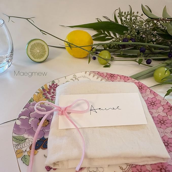 50 Pcs Place Cards for Table Setting -3.94"X1.57" Table Place Cards with Velvet Ribbon,Name Cards for Wedding Dinner Party Events (Pink)