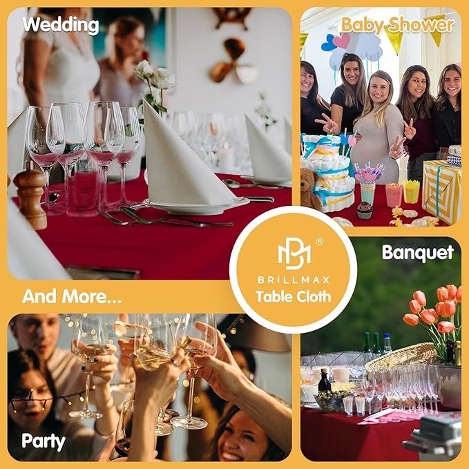 BRILLMAX 8 Pack Burgundy Tablecloths for 8 Foot Rectangle Tables 60 x 126 Inch - 8ft Rectangular Bulk Linen Polyester Fabric Washable Cloth Cover for Wedding Reception Banquet Birthday Party
