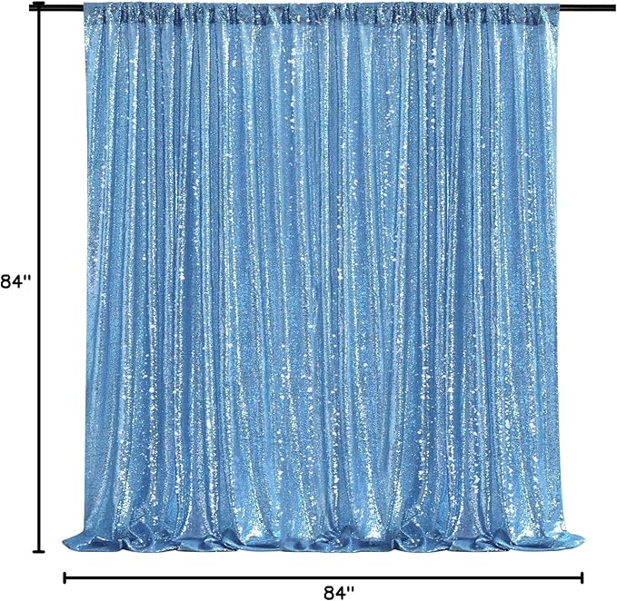 Baby Blue Sequin Backdrop Curtain 7ft x 7ft Glitter Photo Background for Wedding Baby Shower Party Stage Decorations