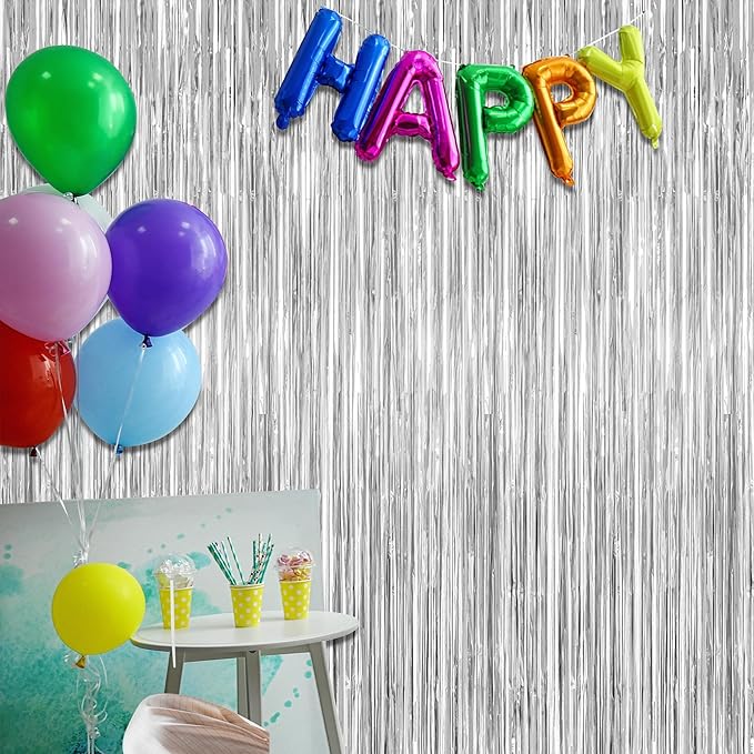 8 Pack Silver Backdrop, 3.28 FT x 7.05 FT Birthday Backdrop, Metallic Silver Tinsel Curtain Disco Party Streamer, Bachelorette Party Decorations Birthday Photo Booth Props