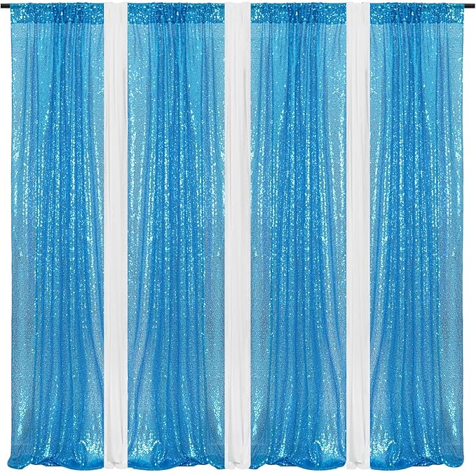 Poise3EHome Turquoise Sequin Backdrop Curtains, 2 Panels Sequin Backdrop, 2FTx8FT Sequin Curtains for Party Wedding Sequence Backdrop