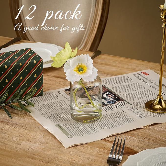 Glass Bud Vases Set of 12 Clear Flower Vase for Centerpieces Shelf, 3.9'' 4.9'' 6.7'' Modern Small Vases for Living Room Bedroom Office Home, Decor for Wedding House Warming Party