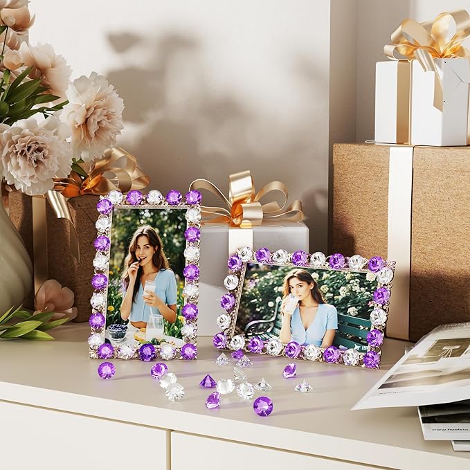 Acrylic Diamond Fake Gems Vase Filler, Babenest 240pcs 3/4 Inch Faux Diamonds Crystals Jewels for Table Scatters Wedding Party Event Arts & Crafts Birthday Decoration (240, Purple/Clear)