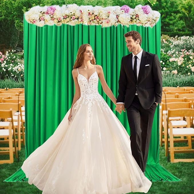 2 Panels Grass Green Backdrop Curtain, 10 x 10 Feet Background Curtains for Parties, Weddings, Baby Showers, Bachelorette Halloween, Christmas Birthday Party Photoshoot Backdrop Curtains Decorations