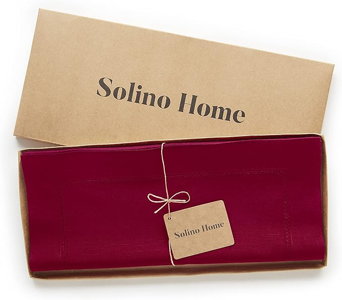 Solino Home Red Hemstitch Table Runner 48 Inches - Cotton Linen Small Table Runner 14 x 48 Inch Ideal for Dresser and Coffee Tables - Fall, Autumn, Halloween, Christmas, Holiday