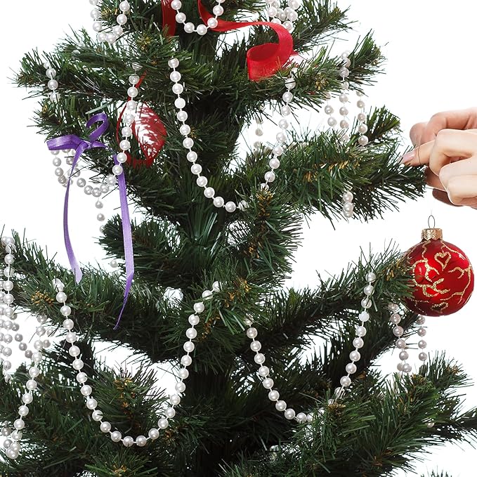 48 Feet Faux Pearl Beads Garland 8mm Craft String Pearls for Wedding Centerpiece Christmas Tree and Flowers Decoration DIY (White)