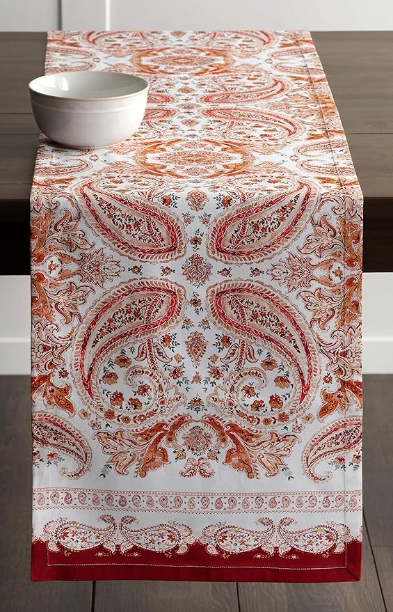 Maison d' Hermine Table Runner 100% Cotton Single Layer Table Runners 60 inches Long for Thanksgiving Christmas Decorations Home Kitchen Dining Party Wedding (Orient, 14.5" x 60")