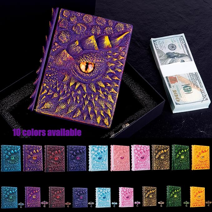 3D Dragon Eye Embossed Journal,Resin Engraving Notebook,Dnd notebook for Dragon Lovers ,Blank Paper,Hardcover Travel Notepad for Writing,Sketchbook,Collection,Gift,Decoration A4 and A5 Size (A5-Purple-Lined-Brooch)