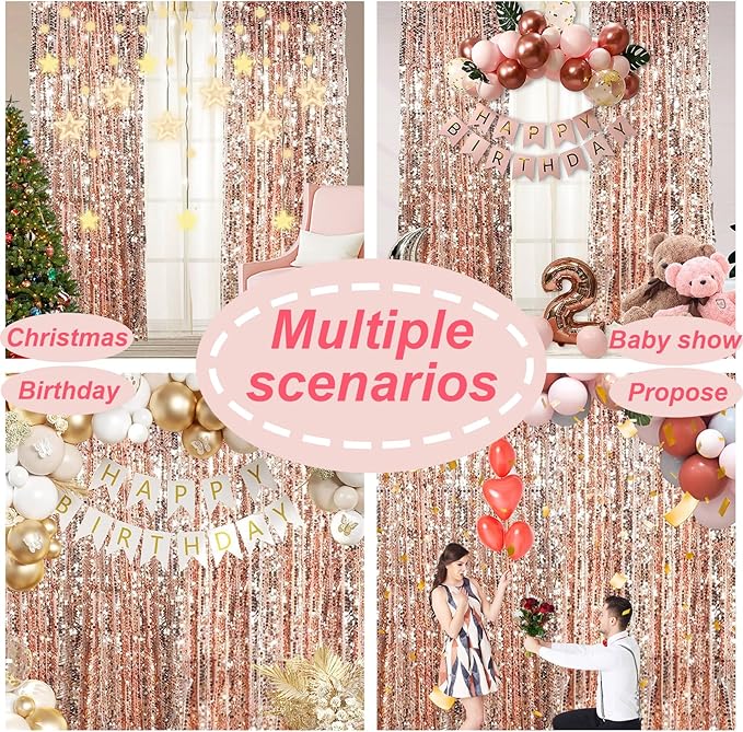 Big Sequin Rose Gold Drapes Curtains Panels Payette Sequin Backdrop Curtains Home Party Decoration Supplies 9FTx9FT for Thanksgiving Christmas Decor
