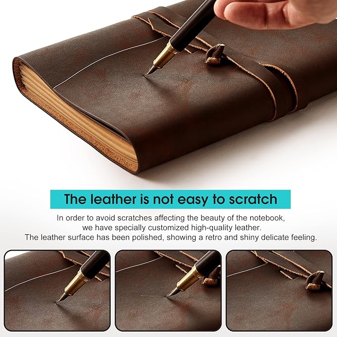 Leather Journal Notepad, Small Notebook 4.8x6.5 Inches, Mini Journal, Retro Premium Planner, Lined Diary Vintage Style, Ideal for Women and Men, Artists, Travelers, Dark Brown
