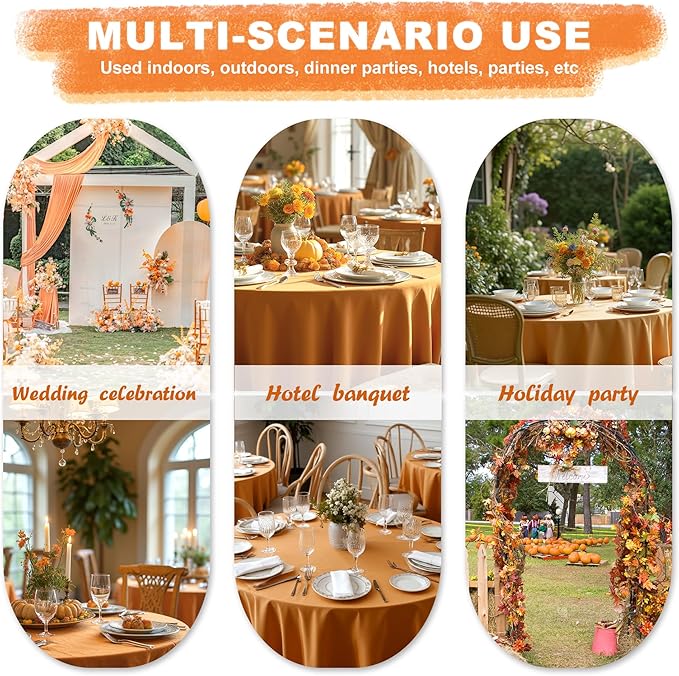 sancua 6 Pack Round Tablecloth 90 Inch, Stain and Wrinkle Resistant Fall Table Cloth - Washable Polyester Decorative Fabric Table Cover for Dining, Thanksgiving Parties and Camping, Bronze