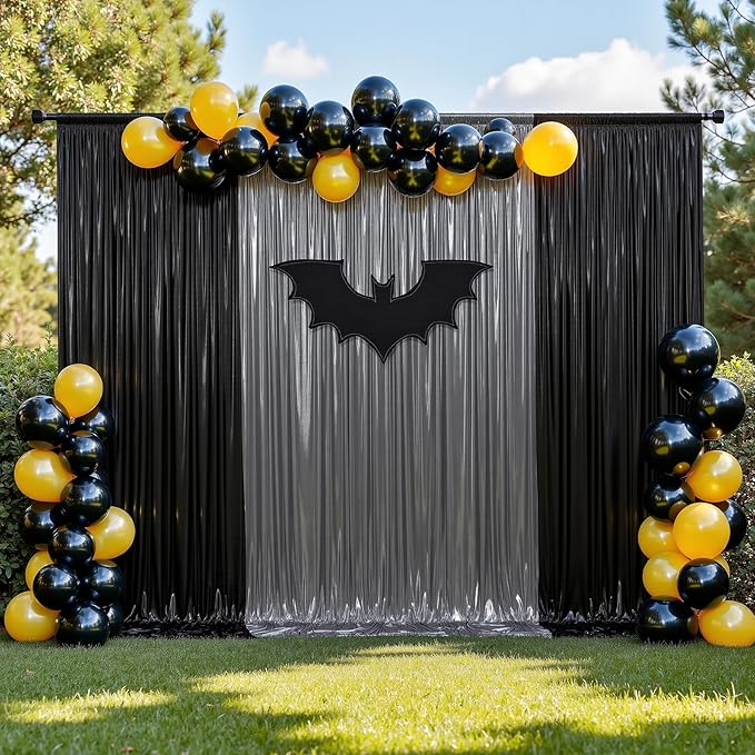 20ftx10ft Black Silver Glitter Sequin Backdrop Curtain for Parties, Wrinkle Free Sparking Backdrop Drapes, 4 Panels 5x10ft Shimmer Photo Back Drop Cloth for Wedding Birthday Photography