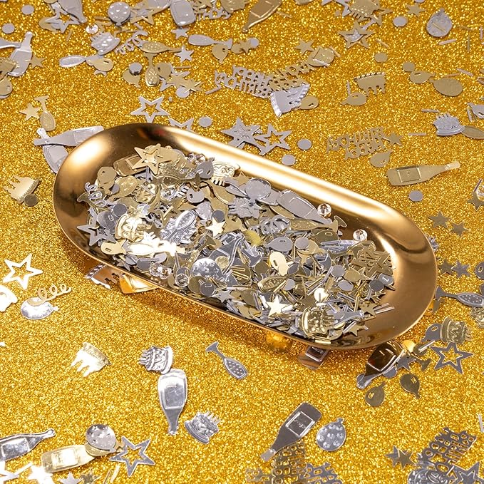 Light Gold and Silver Happy Birthday Confetti, 3000 Pcs Birthday Cake Table Metallic Foil Confetti Party Table Decor for Party, Baby Shower, DIY Arts and Crafting