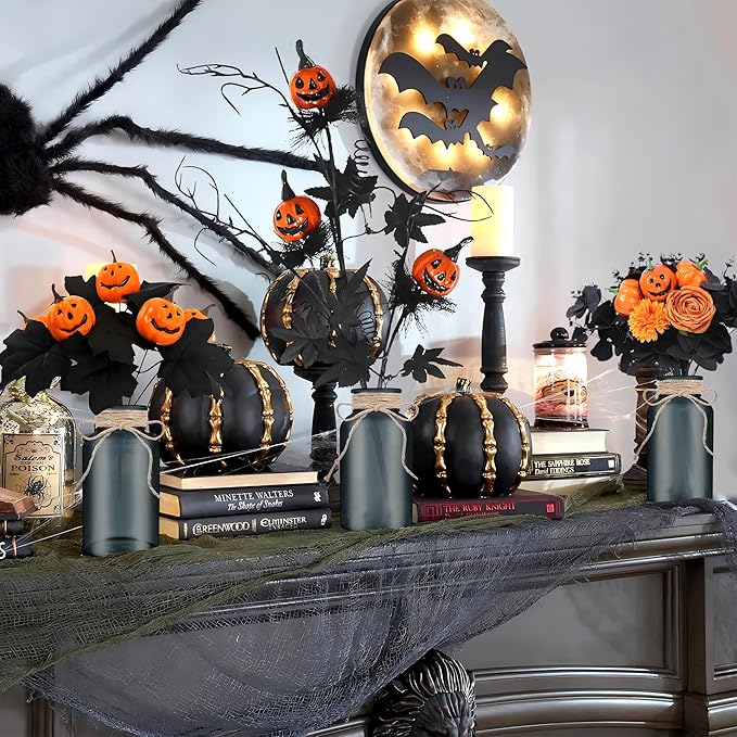 Vintage Glass Flower Vase,12 Pack Farmhouse Black Glass Centerpiece Vases Mason Jars for Halloween Weddings, Parties & Home Decor Bulk (12, Black)