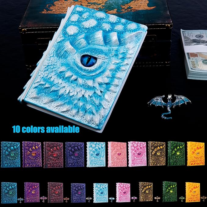 3D Dragon Eye Embossed Journal,Resin Engraving Notebook,Dnd notebook for Dragon Lovers ,Blank Paper,Hardcover Travel Notepad for Writing,Sketchbook,Collection,Gift,Decoration A4 and A5 Size (A5-Ice dragon-Lined)