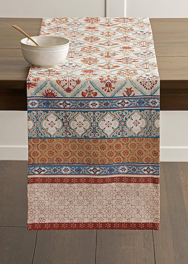 Maison d' Hermine Table Runner 100% Cotton Single Layer Table Runners 72 inches Long for Thanksgiving Christmas Decorations Home Kitchen Dining Party Wedding (Romane, 14.5" x 72")