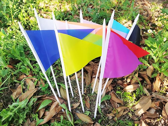 12 Pack Orange Pennant Flags Small Mini Hand Held Solid Color Pennant On Sticks Flags with 12.6"Solid Pole & Spear Top,Party Events Celebration,School,Grand Opening,Kids Birthday,Sports Clubs