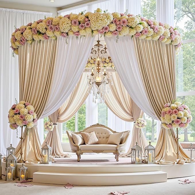 PartyVillage 20x10FT Champagne Gold Sequin Backdrop Curtain -4 Panels 5x10FT Wrinkle Free Shimmer Back Drop Cloth, Glitter Backdrop Drapes for Photography, Birthday, Wedding, Graduation Background