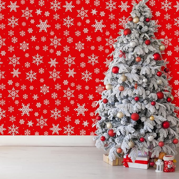 4.5x 100 Feet Roll of Christmas Plastic Tablecloth Decorations,Disposable White Snowflake Red Xmas Table Cover Photography Backdrop with Cutter Box for Winter Christmas Holiday New Year Party Supplies