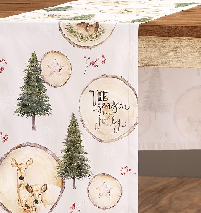 Maison d' Hermine Table Runner 100% Cotton Single Layer Table Runners 72 inches Long for Thanksgiving Christmas Decorations Home Kitchen Dining Party Wedding (Mountain Life, 14.5" x 72")
