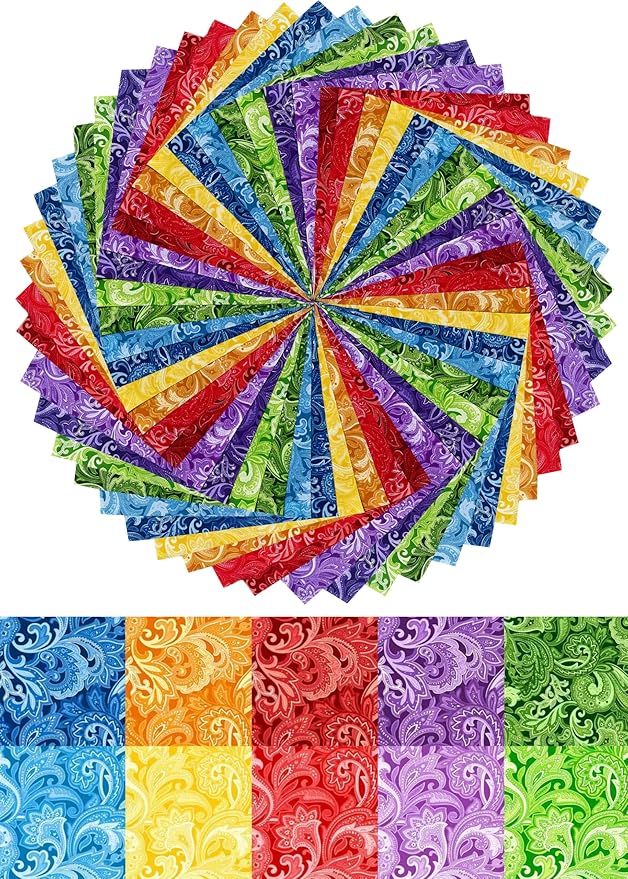 12"x 12" 50 PCS 100% Cotton Floral Fabric Squares Bundles Quilting Supplies for Sewing DIY & Quilt Beginners— Paisley