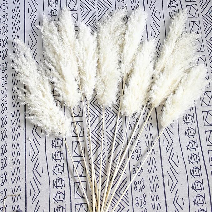35-inch Tall White Pampas Grass Bouquet Decor - Boho Flowers and Feathers for Centerpieces, Perfect for Tall Floor Vase Fillers, Home Decor, Living Room, and Wedding Decor (20 Pcs)