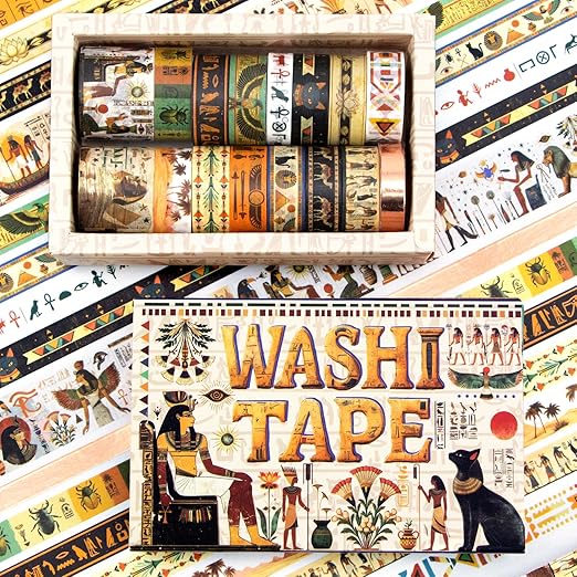 Mooker 16 Rolls Washi Tape Set - Decorative Tape Egyptian Style, Craft Tape for Journaling Supplies, Scrapbooking Supplies, Journaling Supplies, DIY Crafts, Junk Journal Supplies, Scrapbook Paper
