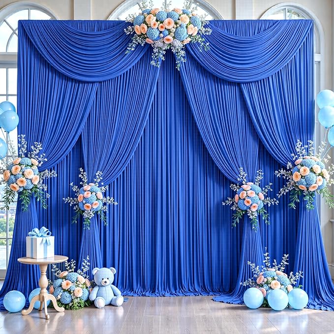 50ft x 12ft Royal Blue Backdrop Curtains Wrinkle Free Backdrop Curtain for Wedding Parties Blue Fabric Backdrops Drapes Back Drop Cloth Bridal Shower Stage Curtains Wedding Decorations for Reception