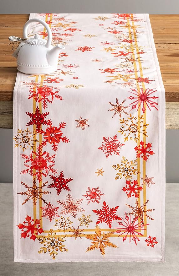 Maison d' Hermine Table Runner 100% Cotton Double Layer Table Runners 72 inches Long for Thanksgiving Christmas Decorations Home Kitchen Dining Party Wedding (Crystal Star, 14.5" x 72")