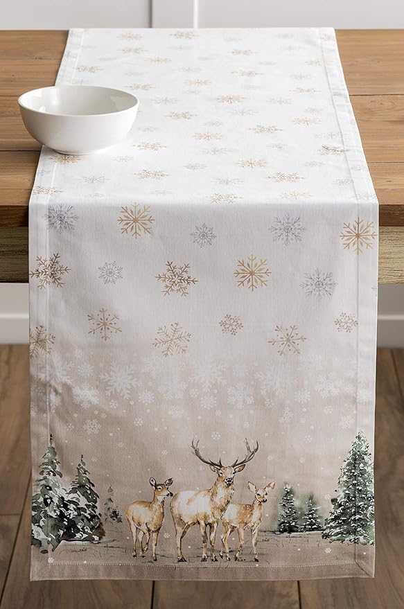 Maison d' Hermine Table Runner 100% Cotton Single Layer Table Runners 36 inches Long for Thanksgiving Christmas Decorations Home Kitchen Dining Party Wedding (Deer in The Woods, 14.5" x 36")