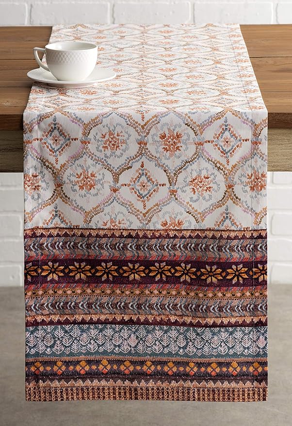 Maison d' Hermine Table Runner 100% Cotton Single Layer Table Runners 90 inches Long for Thanksgiving Christmas Decorations Home Kitchen Dining Party Wedding (Fair Isle, 14.5" x 90")