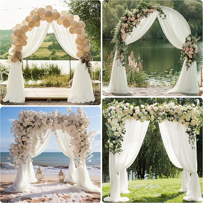 Wedding Arch Draping Fabric 4 Panels 28.7" x 20FT Ivory Sheer Chiffon Backdrop Drapes for Wedding Ceremony Birthday Party Bridal Shower Outdoor Decoration