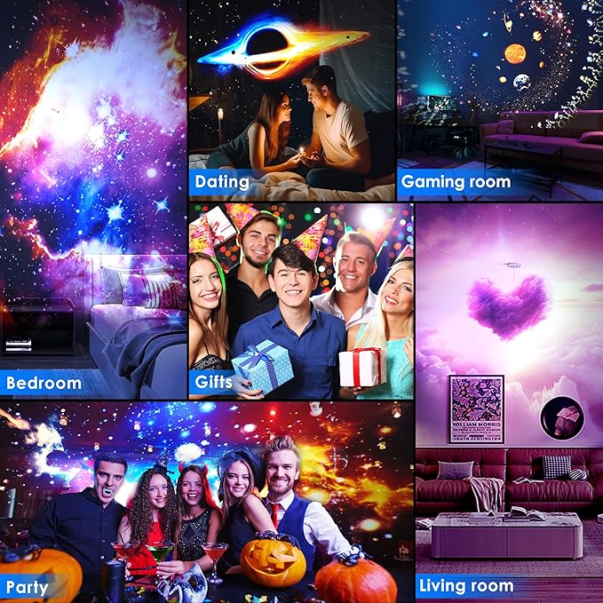 Galaxy Projector for Bedroom Pro Version, HD 12 in 1 Film Discs Star Projector with Bluetooth Galaxy Light, Planetarium Projector with Timer, White Noise, 360 ° Rotation, Remote Control,Black