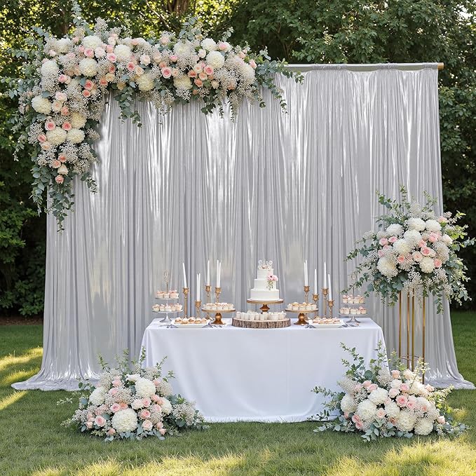 Outpain Thick 20 ft x 10 ft Silver Sequin Backdrop Curtain for Parties, Wrinkle Free Glitter Photo Backdrop Drapes 4 Panels 5x10ft Silver Back Drop Cloth for Wedding Christmas Photography Background