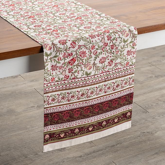 Maison d' Hermine Table Runner 100% Cotton Single Layer Table Runners 72 inches Long Decorative for Home Kitchen Dining Party Baby Shower Wedding Bridal Shower (Reveillon Au Jardin, 14.50" x 72")