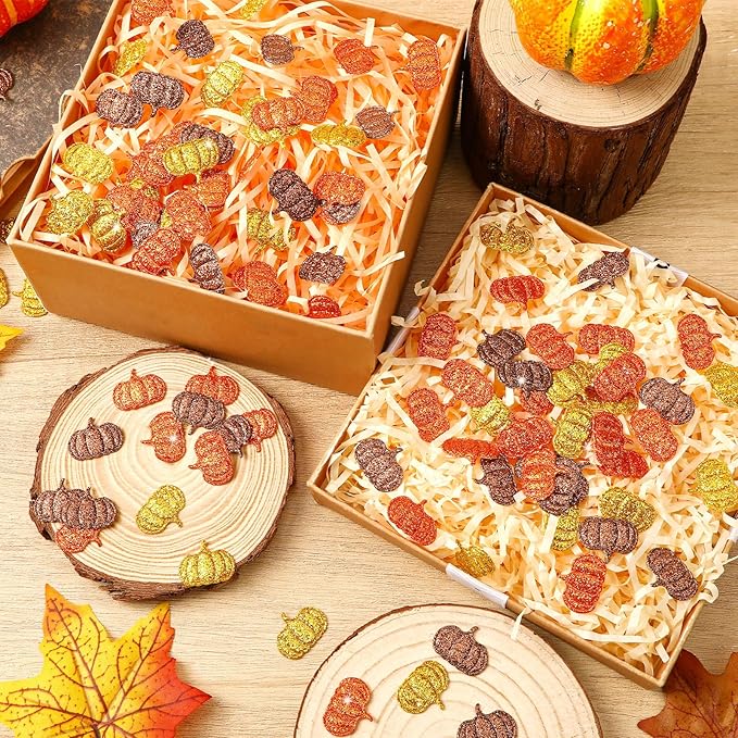 MARFOREVER Fall Felt Pumpkin Glitter Confetti, 500Pcs Thanksgiving Pumpkins Confetti Decorations Mixed Fall Colors Table Scatter Centerpiece for Fall Art Crafts Supplies Thanksgiving Party Accessories