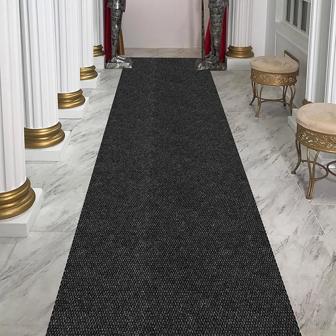 Ottomanson Commercial Scrape Rib Entry Mat – Heavy Duty Ribbed Floor Mat for High Traffic – Non Slip Rubber Back, Waterproof – Indoor Outdoor Use for Offices, Schools, Lobbies, 2' x 45', Black
