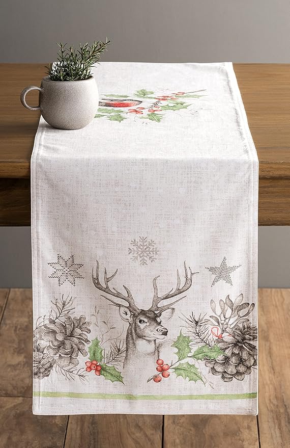 Maison d' Hermine Table Runner 100% Cotton Double Layer Table Runners 108 inches Long for Thanksgiving Christmas Decorations Home Kitchen Dining Party Wedding (Christmas Dew, 14.5" x 108")