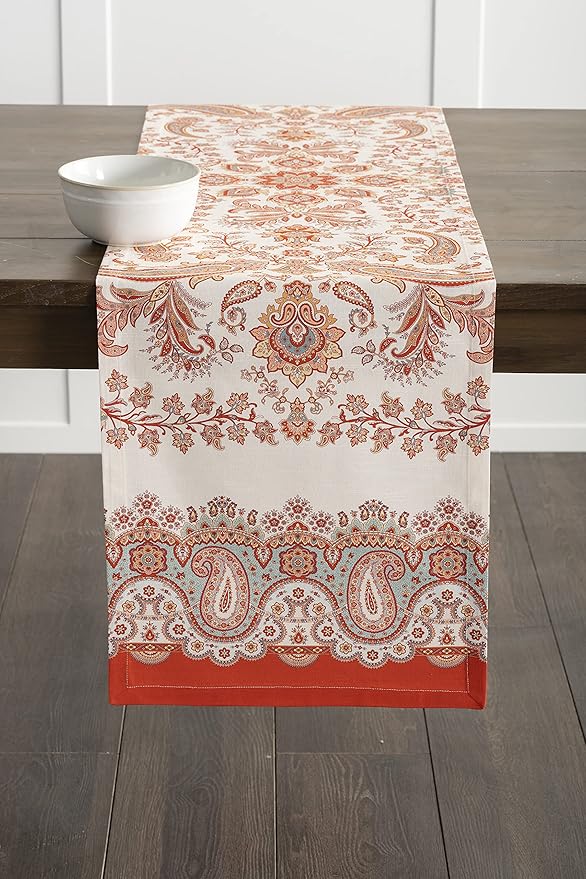 Maison d' Hermine Table Runner 100% Cotton Single Layer Table Runners 72 inches Long for Thanksgiving Christmas Decorations Home Kitchen Dining Party Wedding (Cachemire, 14.5" x 72")